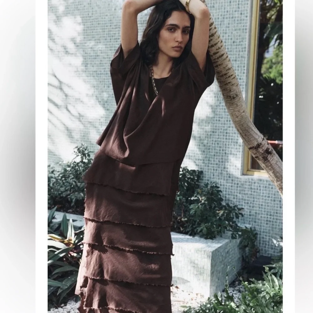 Zara Brown Layered Ruffle Maxi Dress - Picture 5 of 7